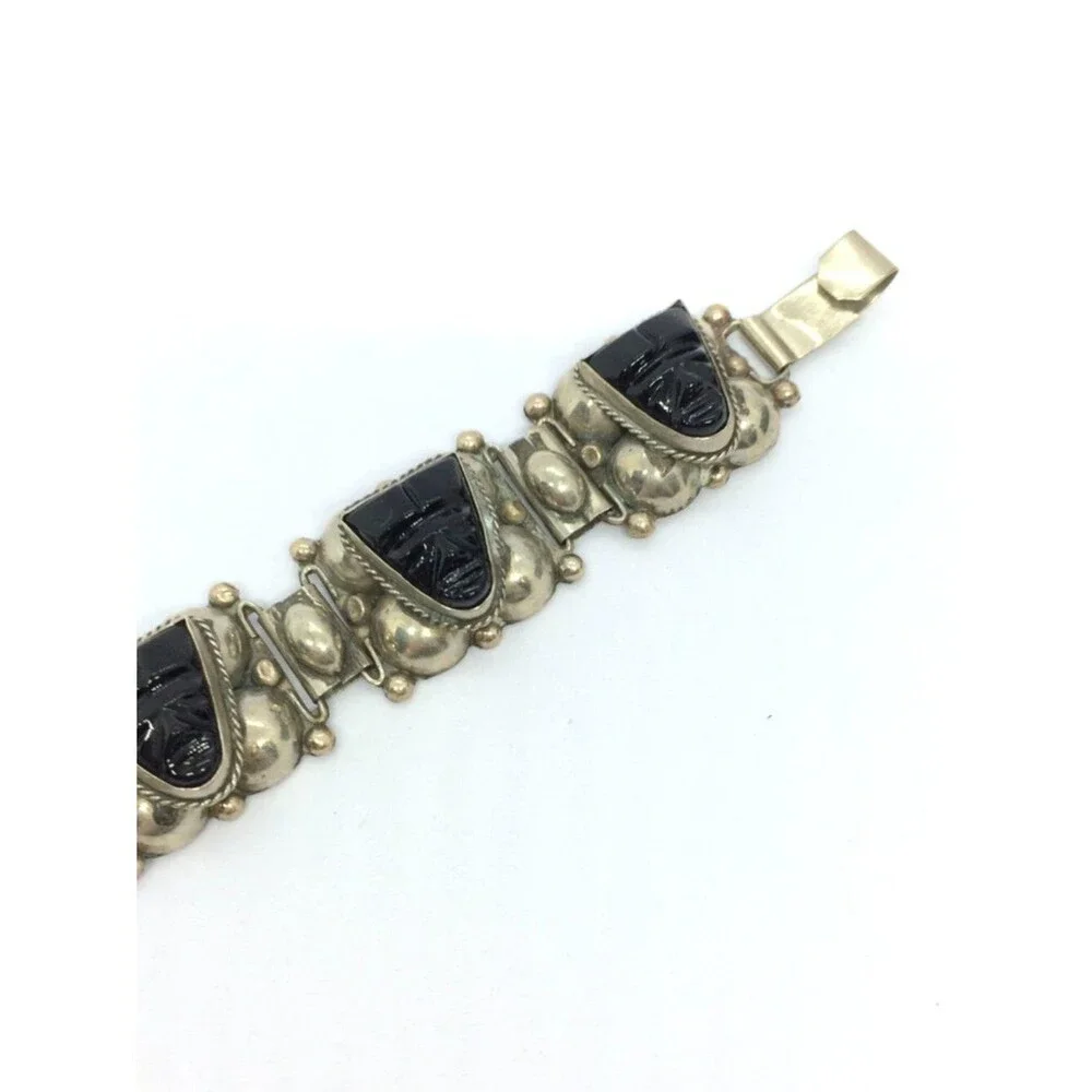 VINTAGE ALPACA Bracelet Mask Hecho En Mexico EGS Guad Jal Silver Tone